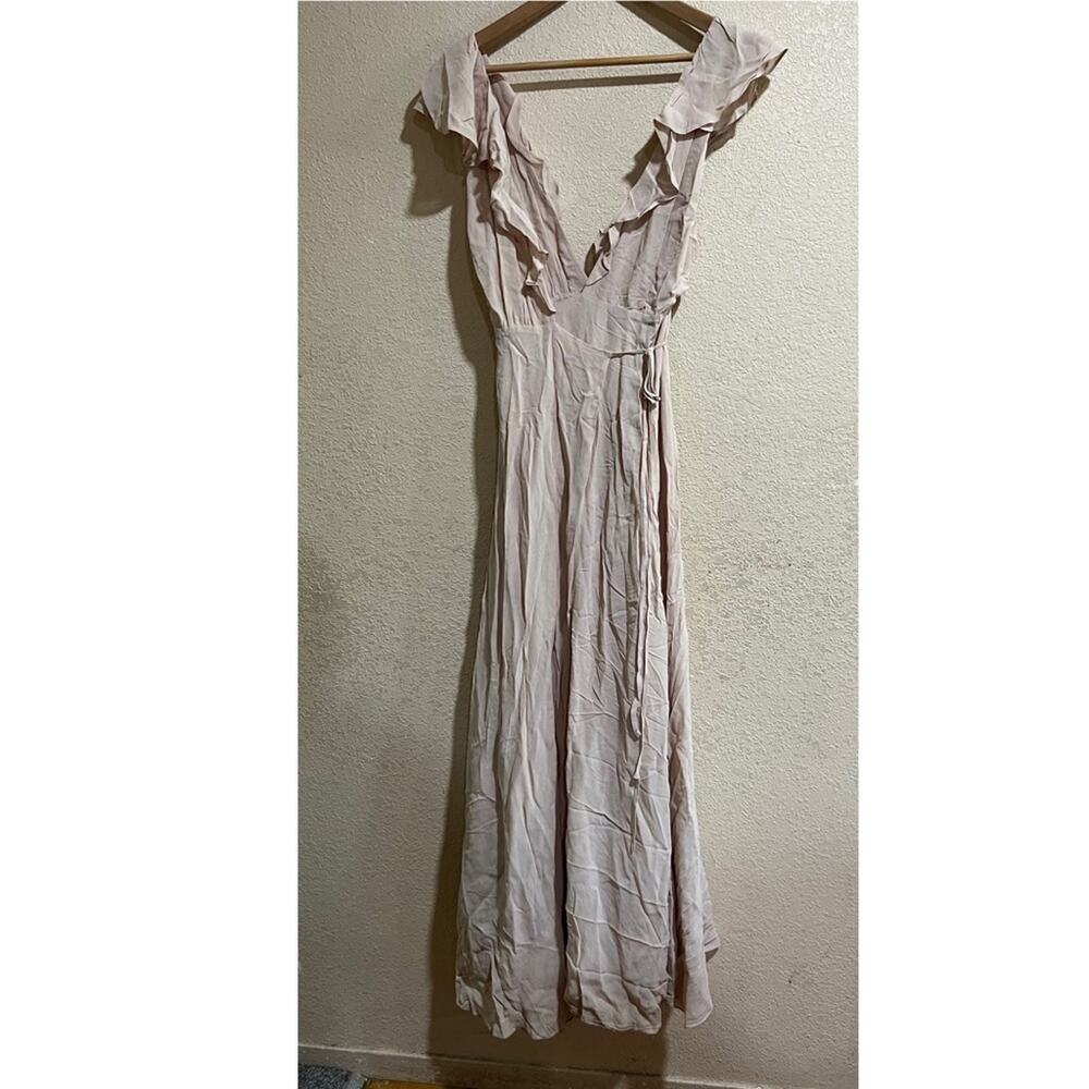 Reformation Champagne Cream Peppermint Ruffle Wrap Maxi Dress